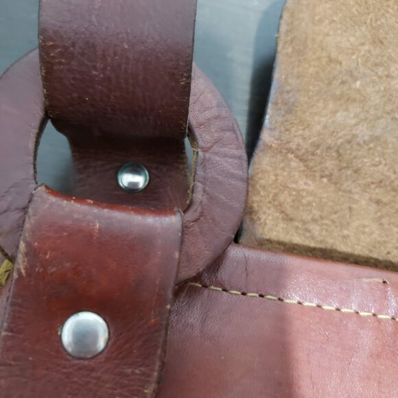 Vtg Eberle Yellow Dark Red Leather Shoulder Bag - Picture 6 of 16